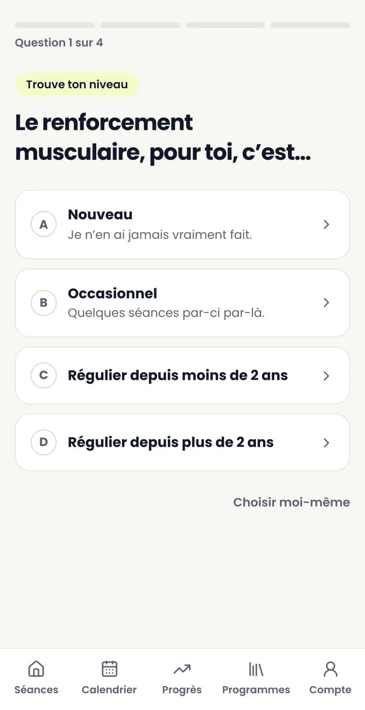 Question 1 sur 4 du questionnaire de niveau
